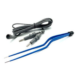 Bipolar Bayonet Forceps 1.0 mm x 20 cm w/ Cables (Reusable)